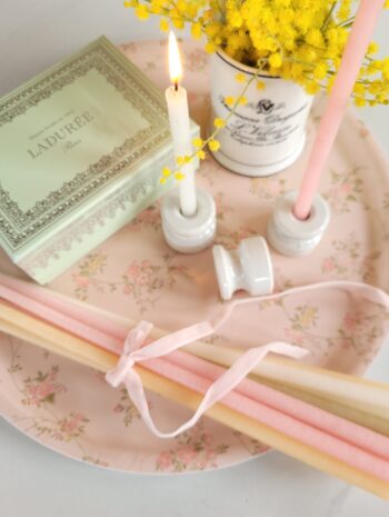 Set de 3 bougeoirs vintage et fagot de 10 bougies fines